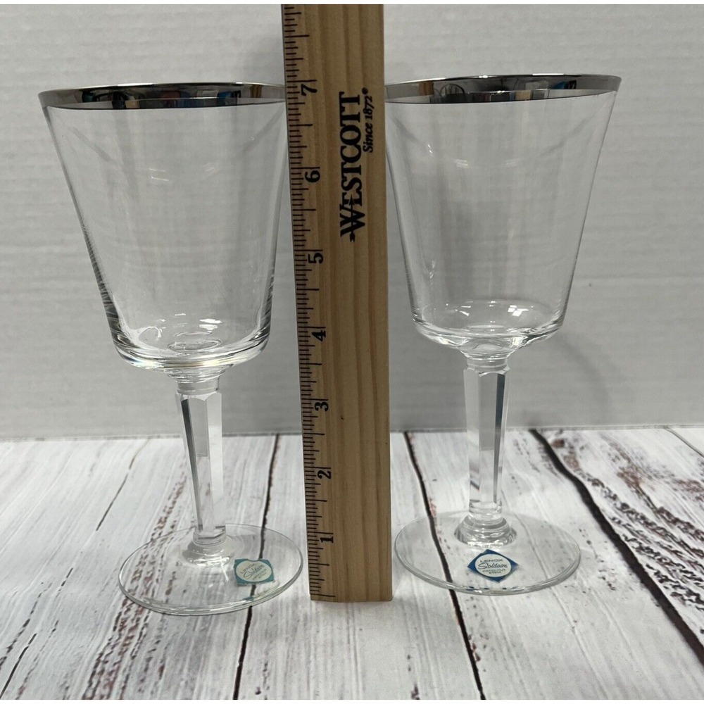 2 Vintage Lenox Solitaire Water Goblets Platinum Trim Fine Crystal USA Set - Picture 5 of 6